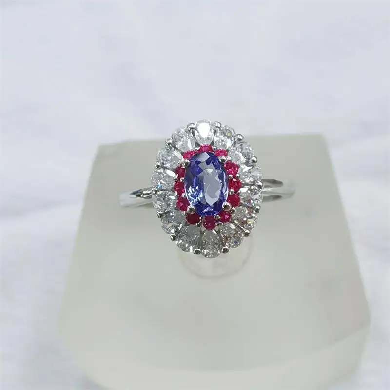 

ZECAA Fine Jewelry Lady Woman Tanzanite Ring With Natural Tanzanite Gemstone 4*6mm Silver Tanzanite Ring Best Woman Girl Gift