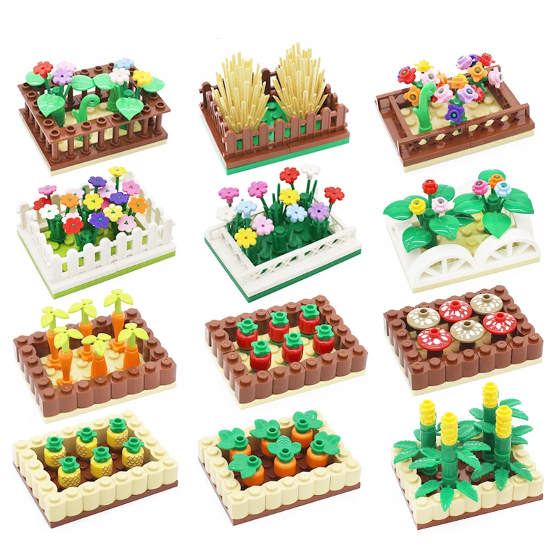 Marumine Blocks Bricks Orchard Flower Garden Street Green Belt Plant MOC City Building Model Kit Road View DIY Accessories Parts