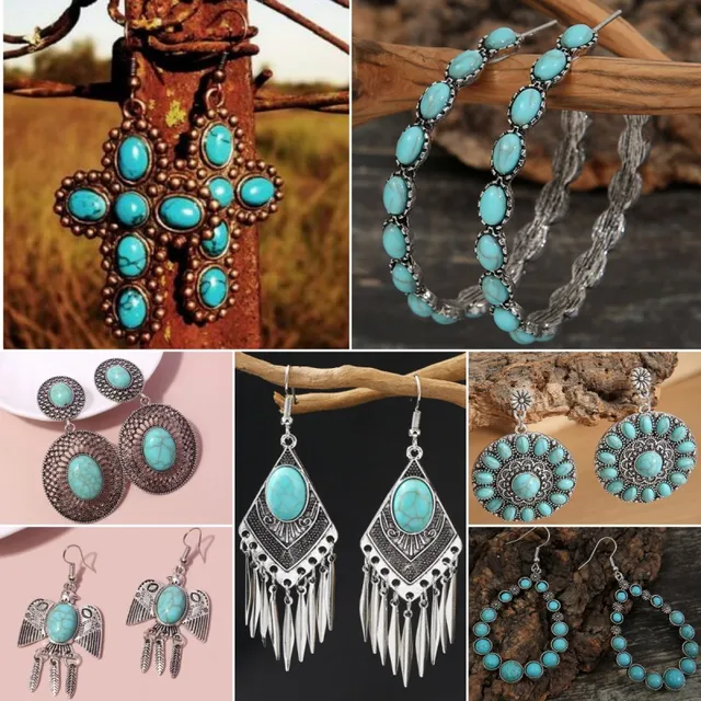 Pendientes de turquesas y aros plateados boho