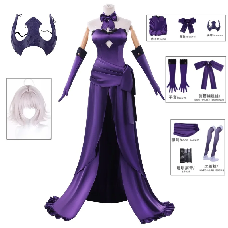 

Dark Jeanne Alter Santa Night Dinner Cosplay Costume Gothic Lolita Velvet Dress Full Set with Rose Choker for Women Halloween