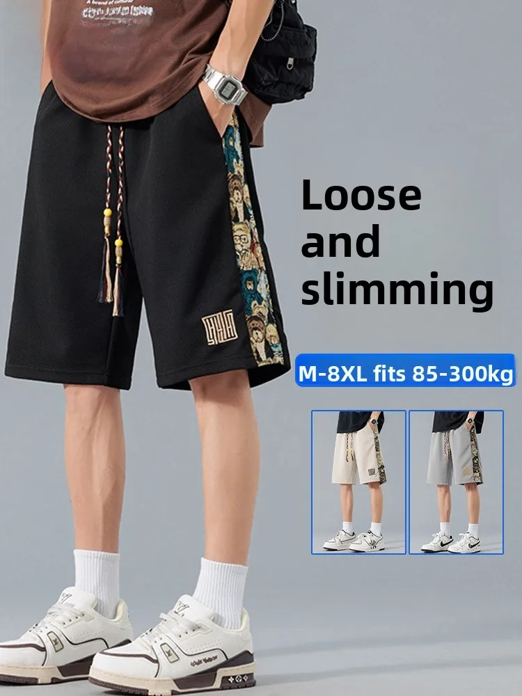 

Мужские повседневные шорты большого размера в американском стиле с мультяшными нашивками, свободные спортивные брюки-капри для отдыха, летняя новинка