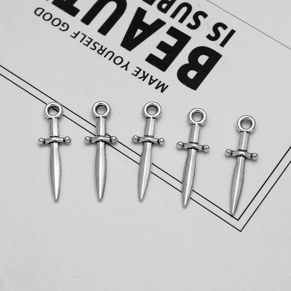 80pcs/Lots 23x7mm Mini Sword Charms Knife Gothic Halloween Pendants For Diy Necklaces Jewelry Making Findings Accessories