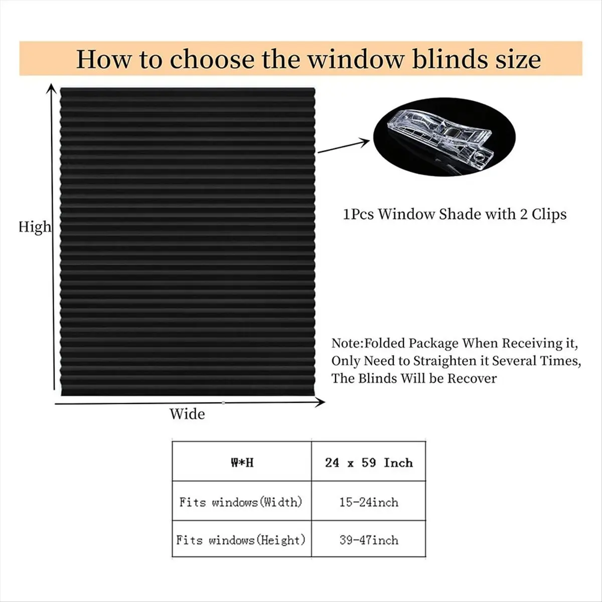 A24I Cordless Blackout Pleated Fabric Shade Window Shades Blinds Darkening Temporary Light Filtering Pleated Paper Shade 2pcs