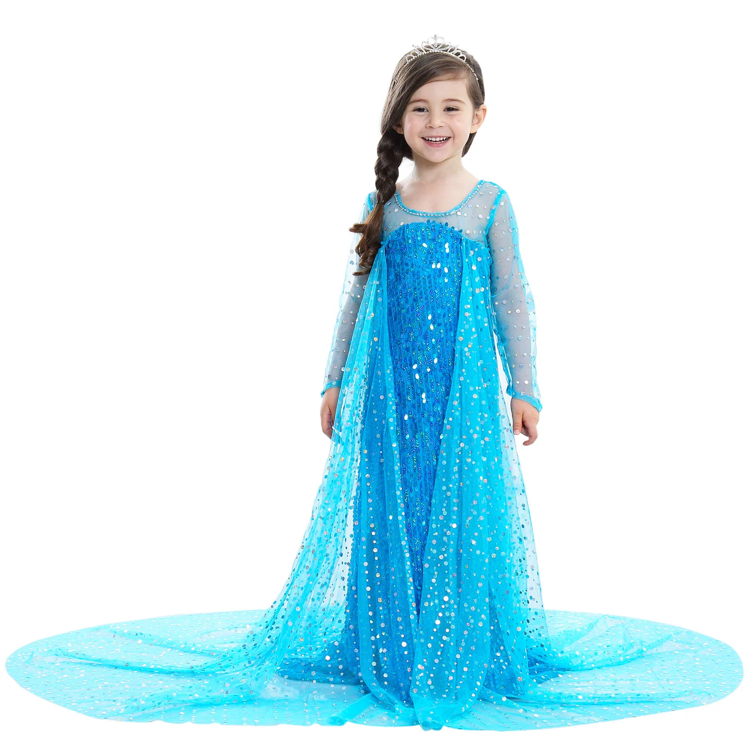 Elsa Kleid Cosplay Schneekönigin Prinzessinnenkleid Blaues Langarm-Paillettenkleid Kinderkleider Karneval Party Abendkleid Für Mädchen Vestidos – Detail 8