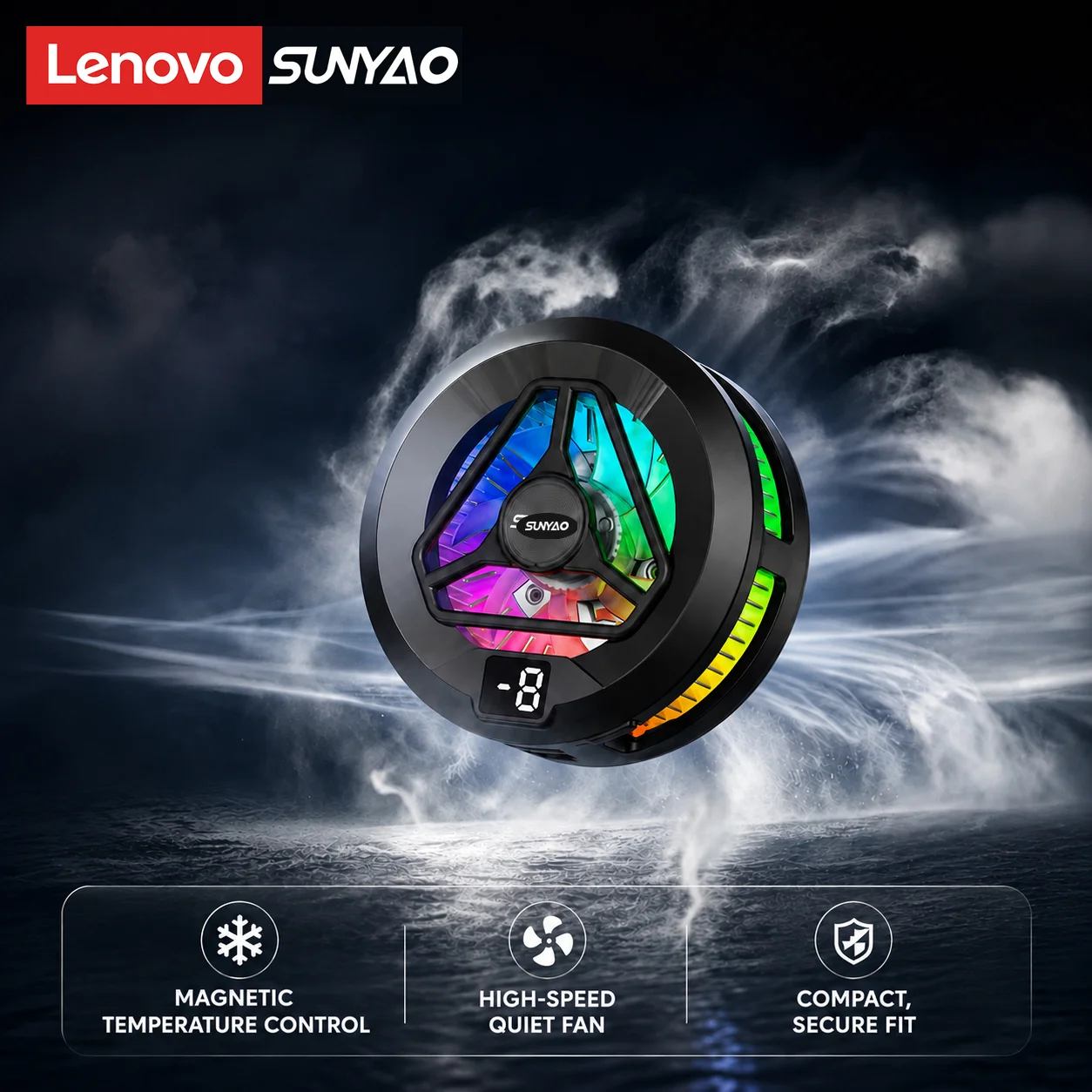 Lenovo SR007 Lightweight Cell Phone Cooler High-Speed Quiet Fan Semiconductor Magnetic Phone Cooler for Meeting Gaming Live