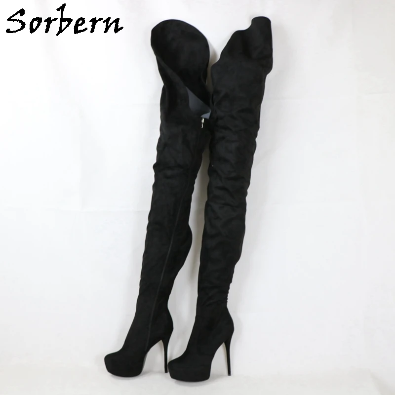 Sorbern Soft Black Super Long Boots Women Winter Style Plush Lining 80Cm In /120Cm Out Fetish Hidden Platform Shoes High Heels