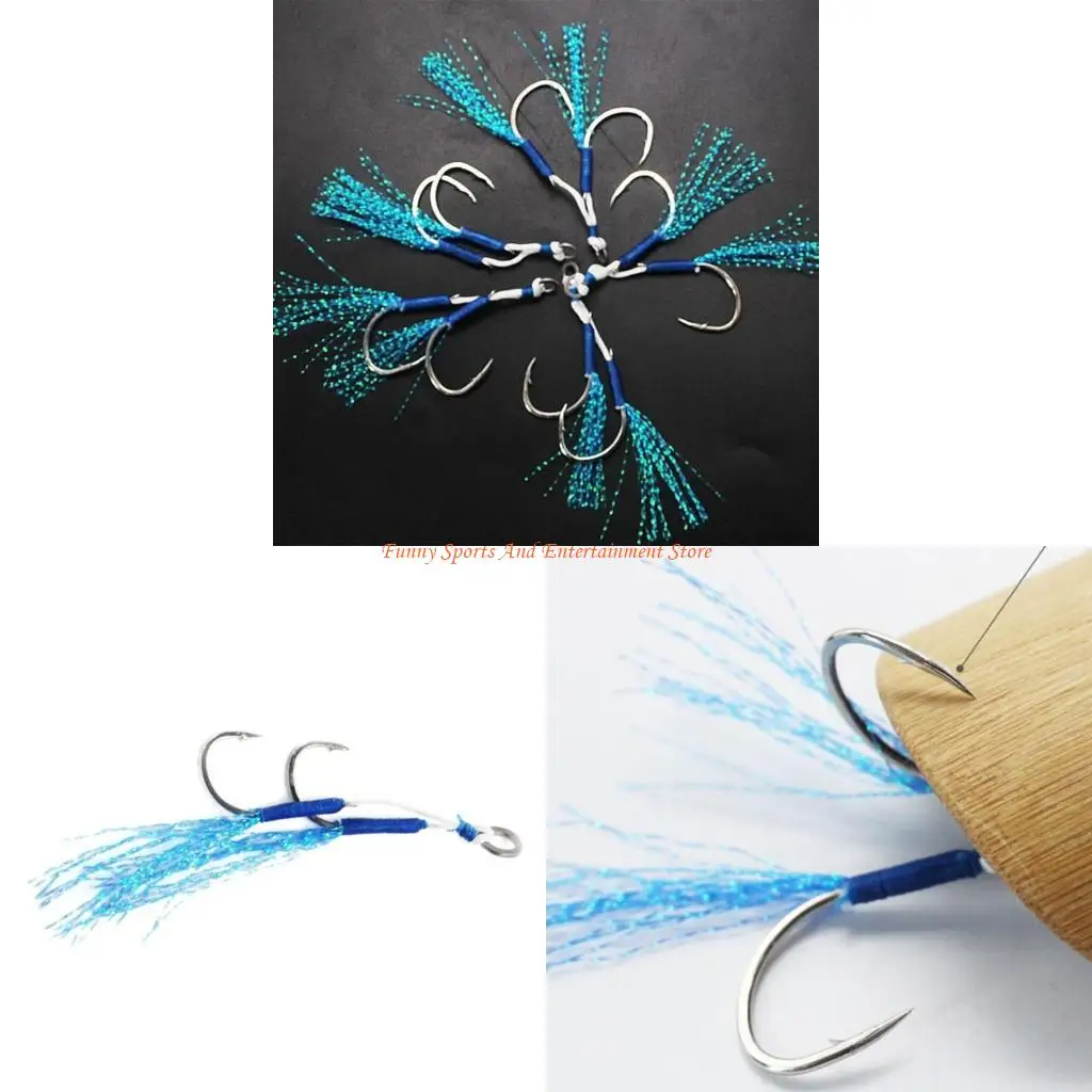 

C4DE 5 Pcs Jigging Hook Slow Quickly Fall Jigs Fishing Hook Double Fishing Assist Hooks