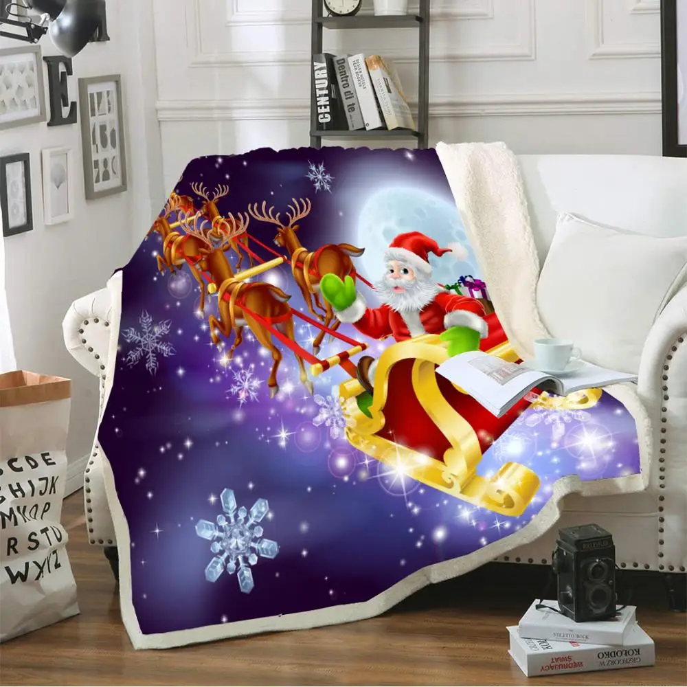 Merry Christmas Flannel Blanket on Bed Sofa Home Textiles  Plush Bedspread Cove for Boys Girls New Year's Gift /Christmas