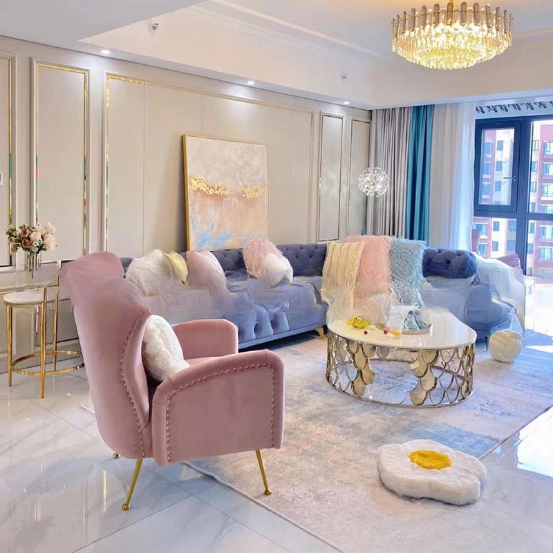 

Nordic light luxury large apartment concubine corner buckle sofa, villa living room combination curved sofa