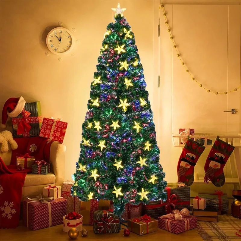 

6FT Pre-Lit Fiber Optic Christmas Tree Large Star Artificial Spruce Color-Changing Fiber Lights Metal Stand for Holiday Decor