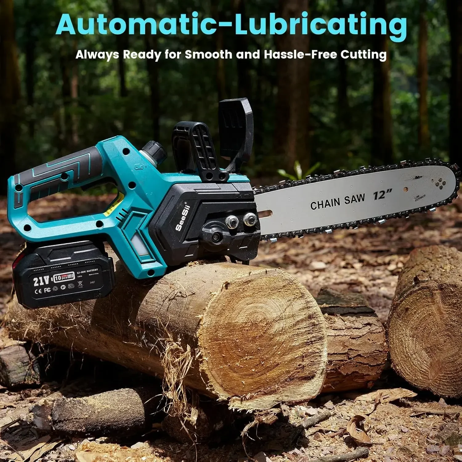 SeeSii-M12 Motosega a batteria da 12 pollici CH1200 + Sega a catena elettrica senza spazzole portatile per batteria Makita 2 * 5.0Ah Utensile elettrico per potatura