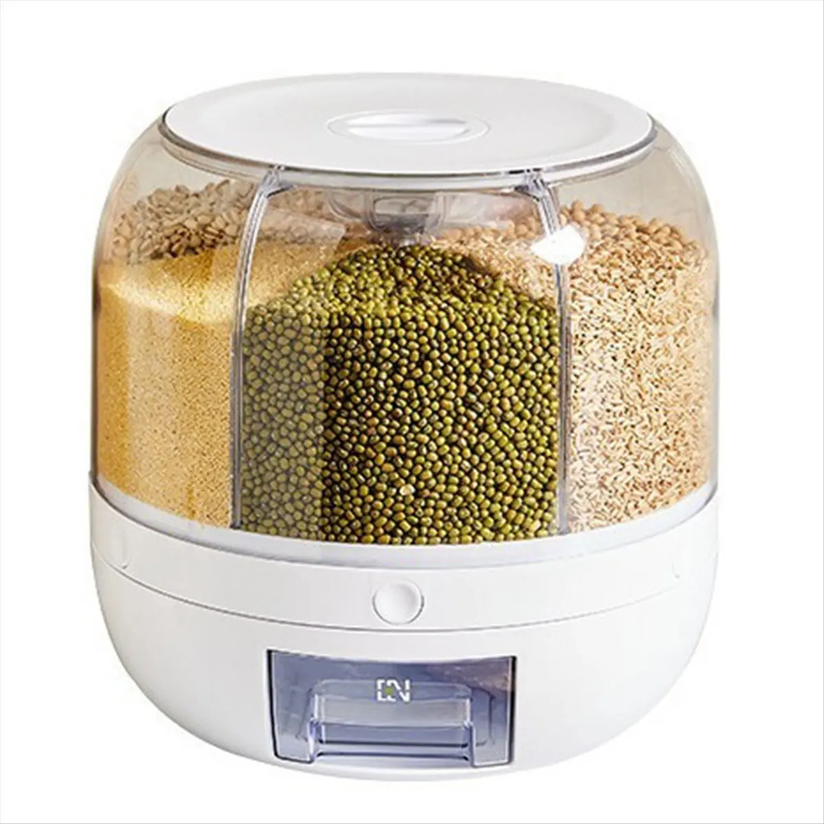 2026 Trend 6 Grid Cereal Storage Container Dispenser Countertop Grain Organizer and Dispenser Round 360 Food Rotating Dispenser