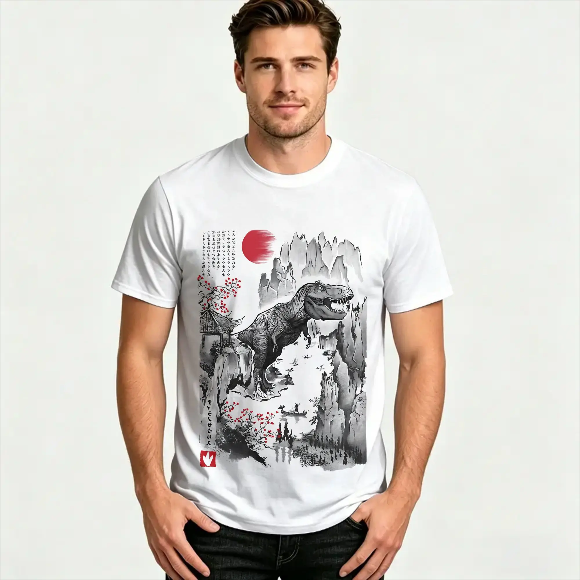 Streetwear T Shirt Beach T-REX in Japan Fashion T-Shirts  Pure Cotton Tshirt for Man Y2K Funny Big Size Short Sleeve Clothes