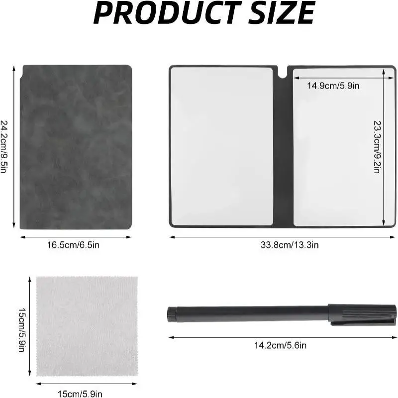 A5 Reusable Whiteboard Notebook Set With Whiteboard Pen Erasing Cloth Leather Memo Pad Weekly Planner Portable Stylish Office