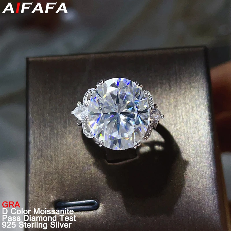 

10-каратные овальные кольца с бриллиантами из муассанита для женщин, серебро 925 пробы в форме яйца, муассанит, свадебное обручальное кольцо, ювелирные изделия