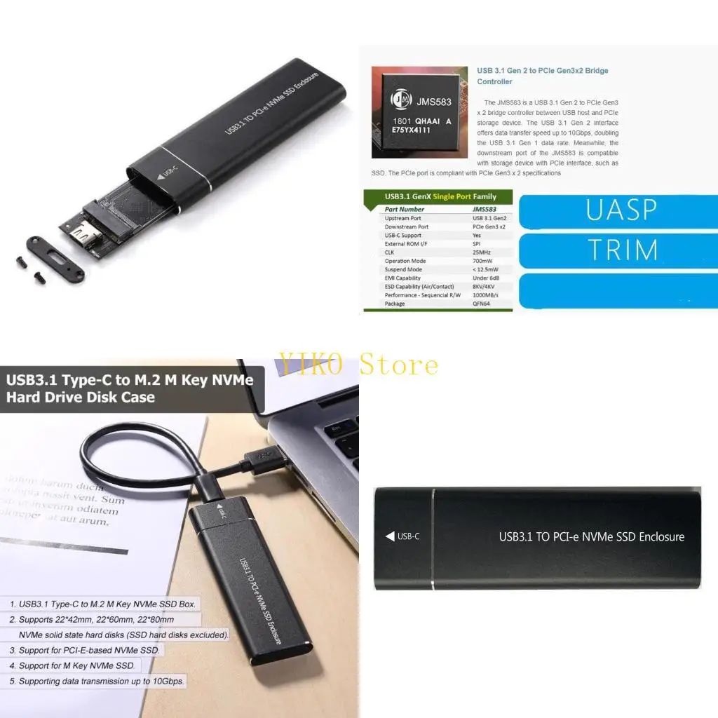 

K32C USB3.1 to PCI-E NVME SSD Case Box Поддержка M.2 M-Key NVME PCIE SSD Корпус черный для жесткого диска 2280/60/42