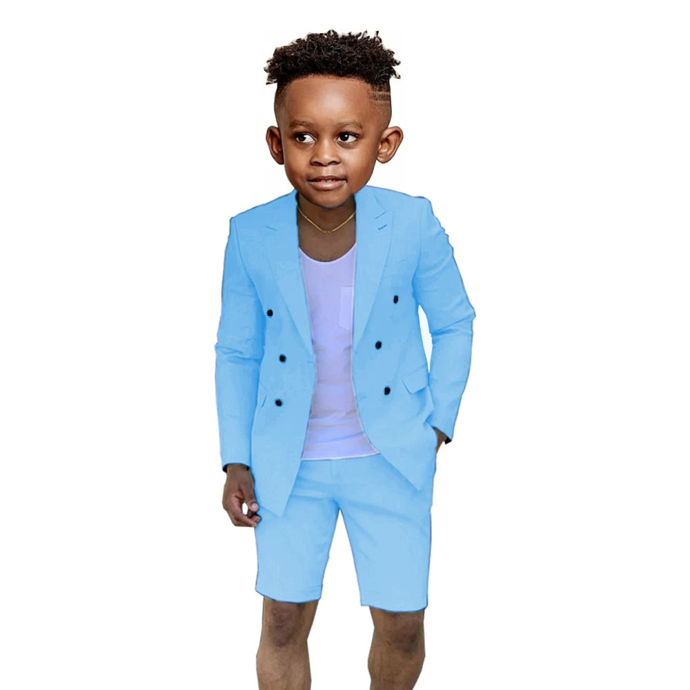 Traje ajustado azul real para niño, conjunto de Blazer de doble botonadura para boda, fiesta de graduación, traje de moda para niños, chaqueta de