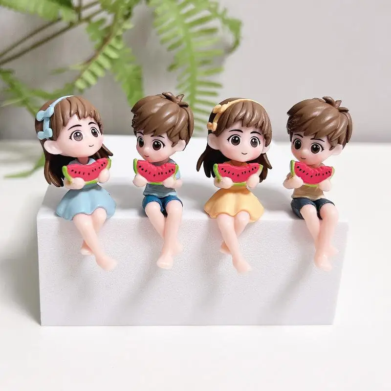 1Pair Watermelon Eating Couple Figurine Lovers Figures Couple Miniature Boy Girl Model Princess Fairy Garden Car Ornaments'..