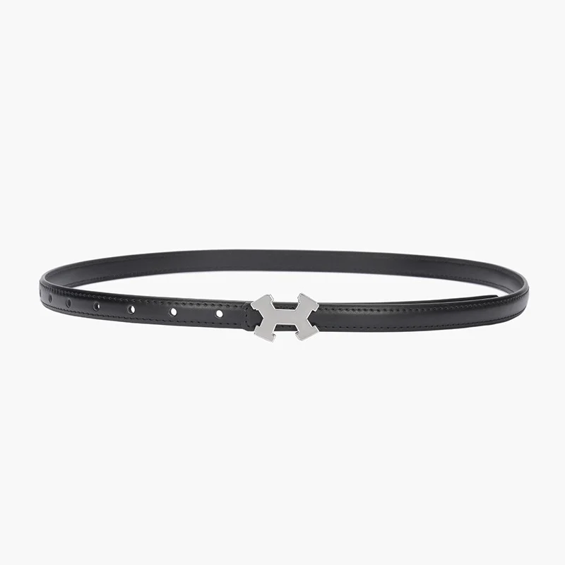 حزام نسائي رفيع من الجلد الطبيعي ، علامة تجارية فاخرة ، ديكور ، مشبك ناعم ، مطابقة ، بدلة دنيم ، أزياء السيدات