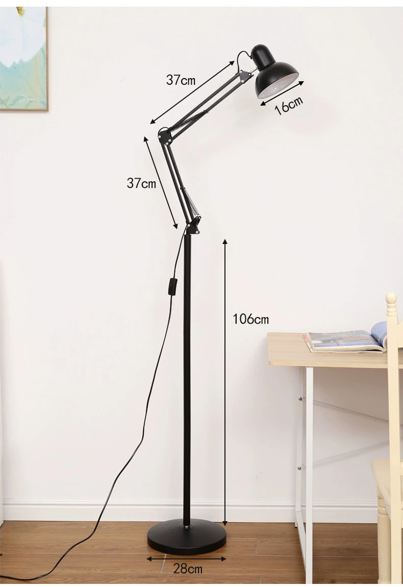 BOSSEN Long Arm Folding Floor Lamp LED Eye Protection Study Living Room Bedroom Study Room Vertical Table Lamp