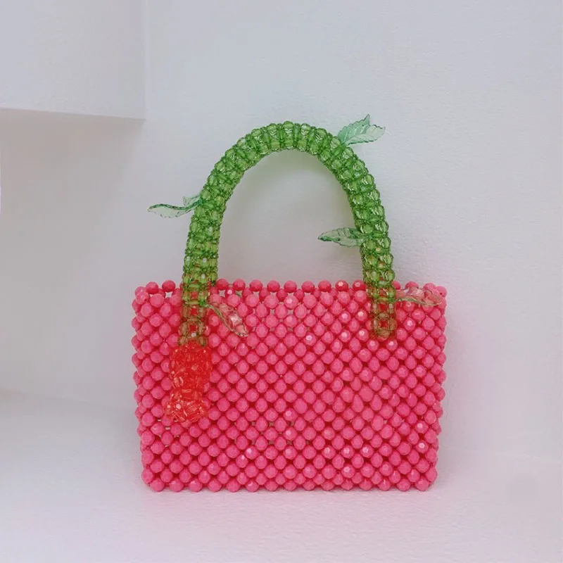 2023 New Acrylic Pink Beaded Handbag Handwoven Fashion Retro Casual Women\'s Shoulder Bags Personalized  Versatile Summer Bag