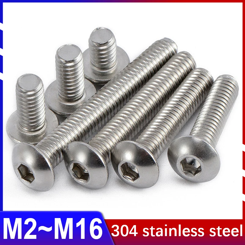 

304 Stainless Steel Round Head/Pan Head Hexagon Socket Screws Round Cup Mushroom Half Round Head Bolts M2M2.5M3M4M5M6M8M10~M16