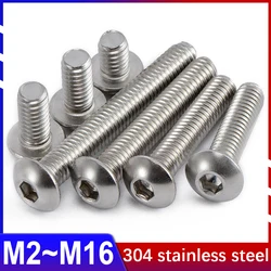 304 Stainless Steel Round Head/Pan Head Hexagon Socket Screws Round Cup Mushroom Half Round Head Bolts M2M2.5M3M4M5M6M8M10~M16