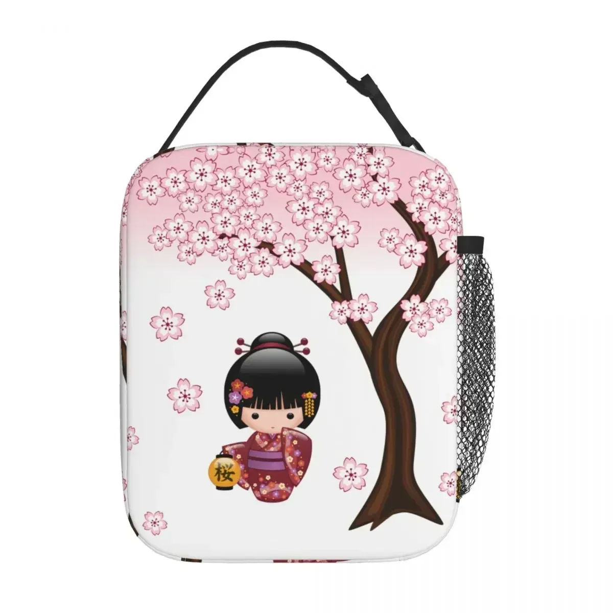 Sakura Kokeshi Doll Cute Thermal Insulated Lunch Boxes Japanese Geisha Girl Lunch Bag Container Kawaii Thermal Cooler Food Box