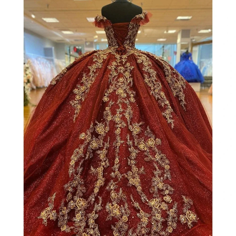 Burgundy Charro Quinceanera Dresses Ball Gown Off The Shoulder Sequins Appliques Mexican Sweet 16 Dresses 15 Anos Customized