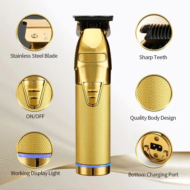 Gold Clipper for Men Rechargeable Cordless Hair Trimmer - Professional Barber T Machine for Hair Styling & Beard Trimming