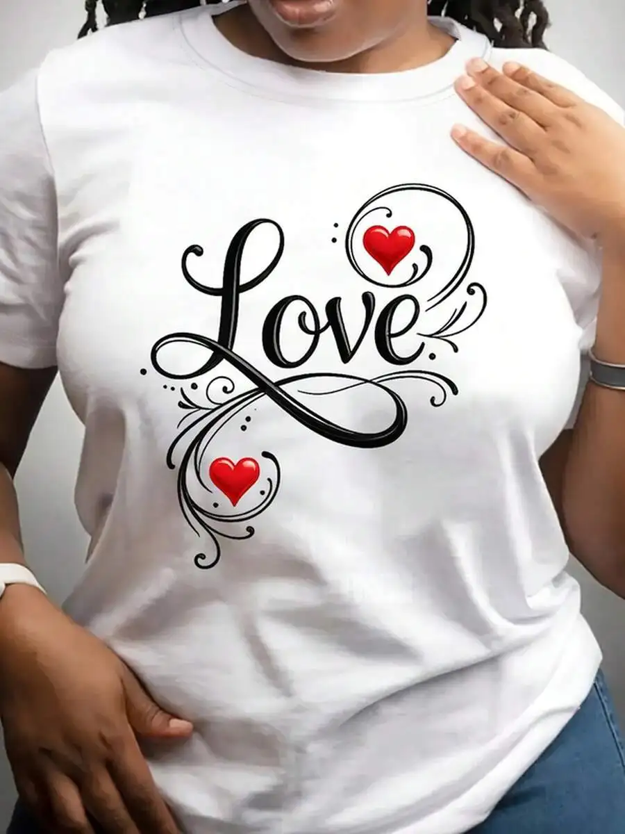 Harajuku Christian Love Graphic Print Women T-Shirt, Crew Neck Short Sleeve, Casual Aesthetic Daily Tops, Camisetas Mujer For Ladies Everyday Wear