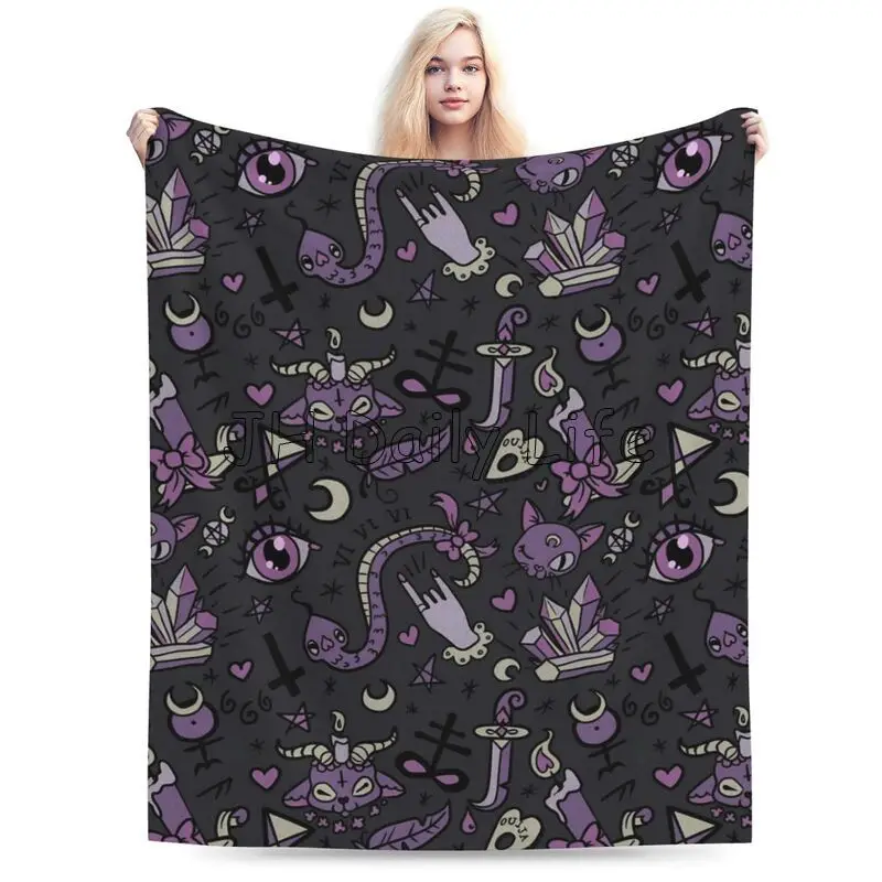 Cute Gray Purple Black Magic Goth Spooky Fleece Blanket Soft Warm Lightweight Cozy Throw Blankets for Couch Sofa Travel Camping