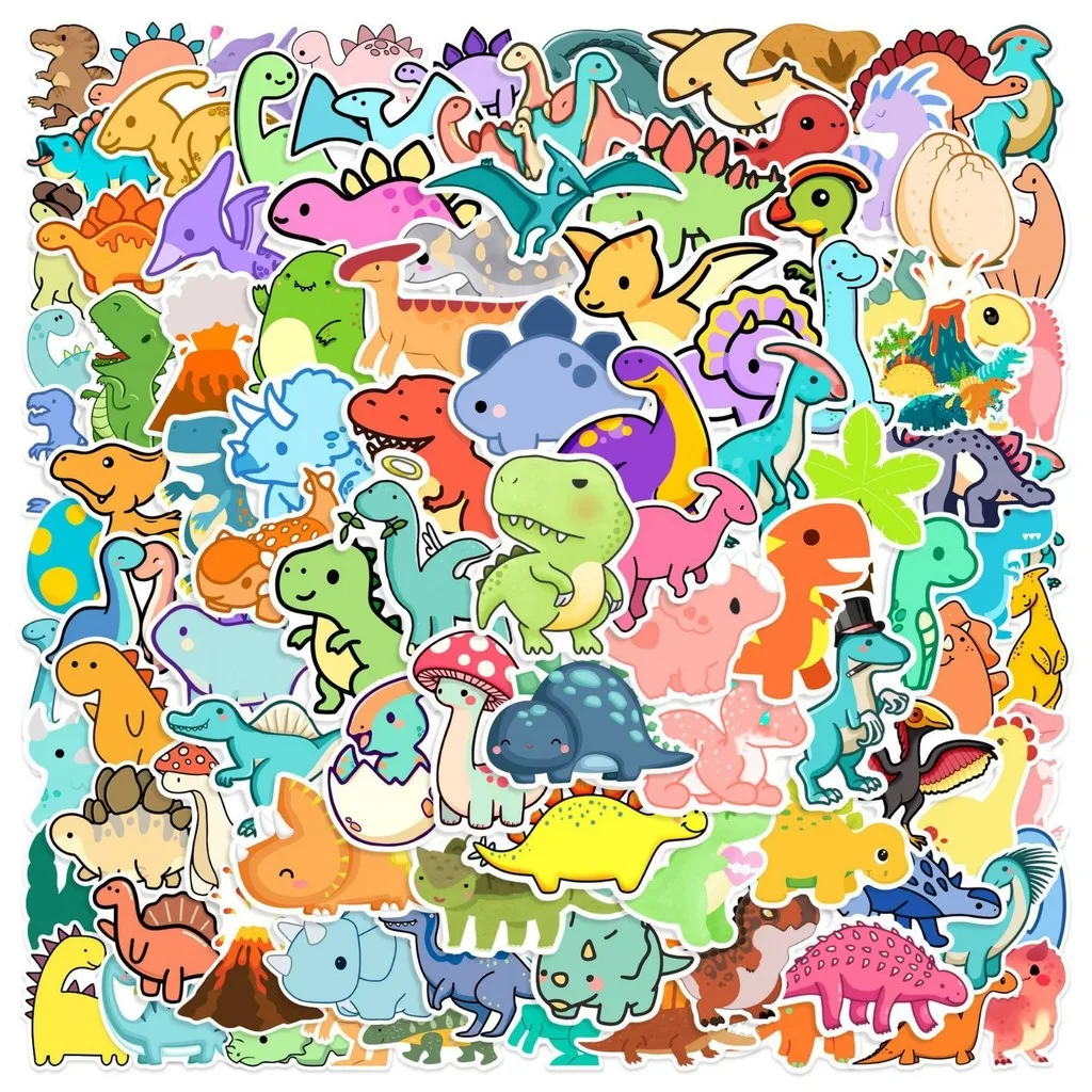 100-teiliges Mini-Dinosaurier-Aufkleber-Set |   Niedliche Cartoon-Aufkleber für Wasserflaschen und Skateboards Golden Memory Stickers Store