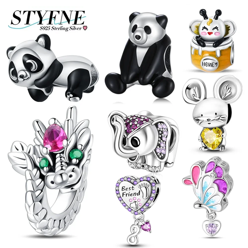 

925 Silver Animal Panda Dragon Monkey Butterfly Elephant Beads Fit Bracelet Charms Original Jewelry Making Women Gift