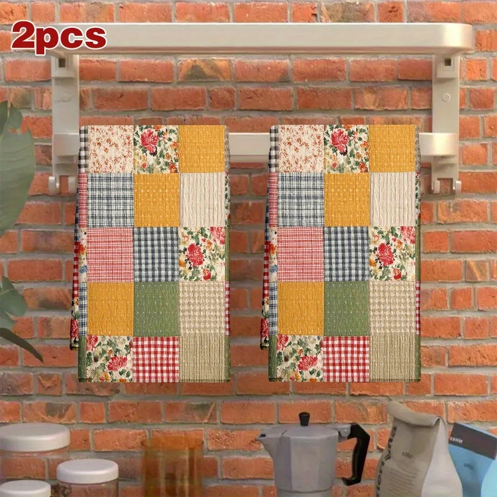 2Pcs, Plaid Spring Kitchen Towels, 40Cm*60Cm Towel Set, Best Kitchen Towels, Fun Kitchen Towels, Super Absorbent Soft Cleaning Cloth, Cooking and Baking Tea Towels, Hand Towels, Cleaning Cloths, Dishcloths, Kitchen Decor, Living Room Decorations, Kitchen Essentials, Home Essentials