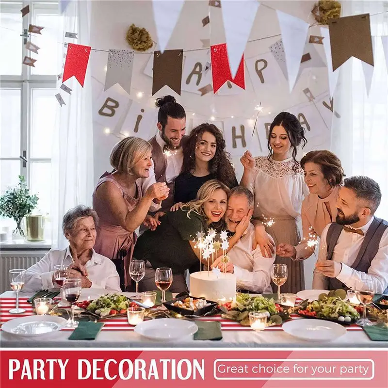 A36T-18 Pieces Striped Table Runner Wedding Polyester Table Decor Red White Striped Design Tablecloth Decor 12 X 108 Inch