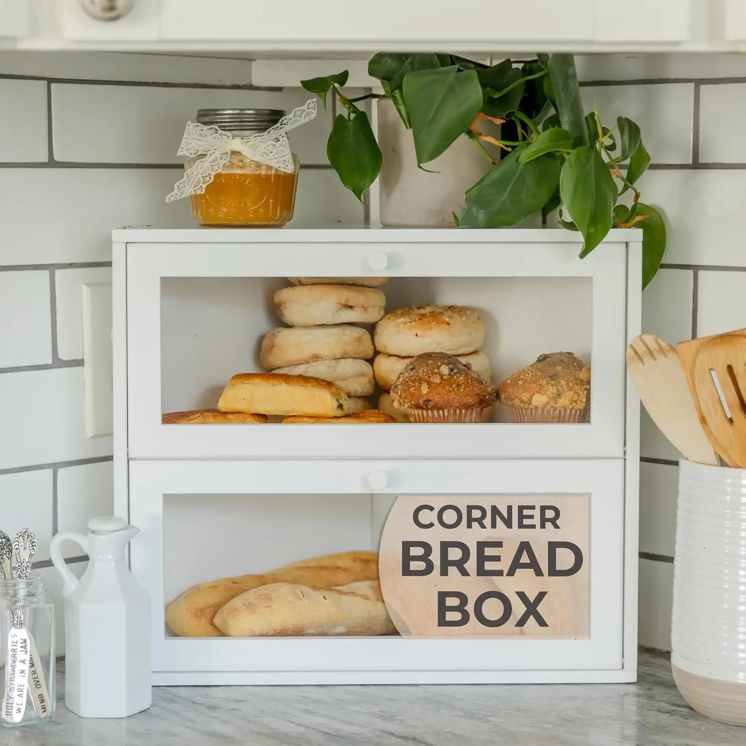 Corner Bread Box: Airtight, Extra Large Double Layer Design for Kitchen Countertop Storage