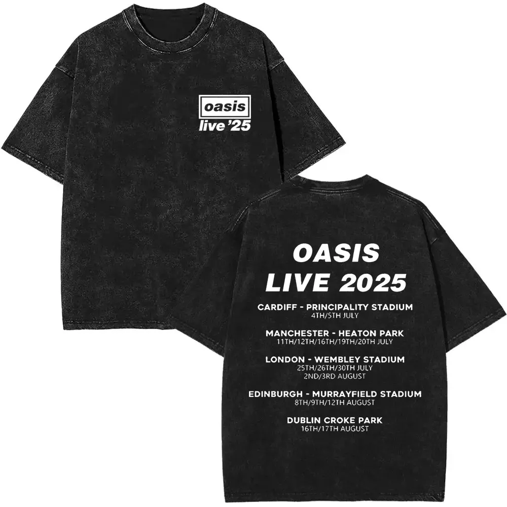 

Washed Vintage Rock Band O-Oasis Live 2025 Tour T Shirt Men Women Clothing Casual Oversized Cotton Short Sleeve Tees Streetwear