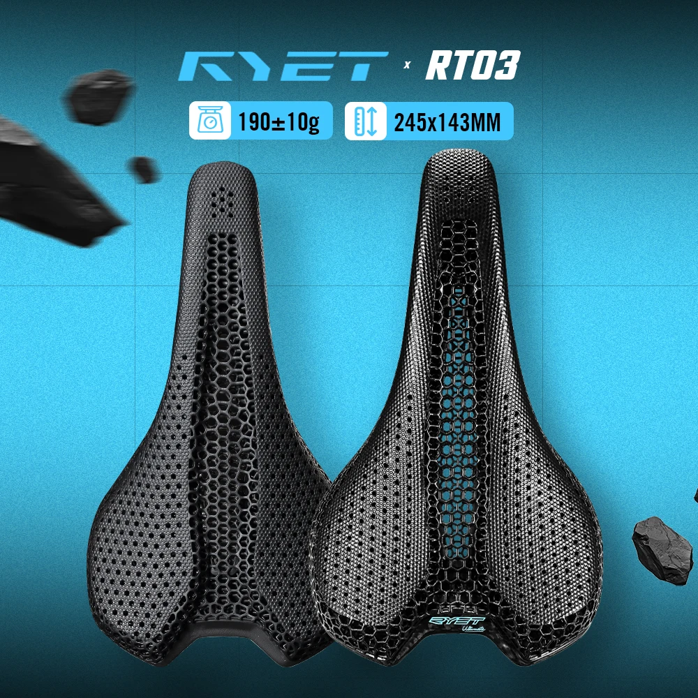 

RYET 3D Printed Bike Saddle, 190g/210g Ultralight Full Carbon Fiber Rails 7x9mm Hollow Road MTB Cycling Cushion Bicycle Parts