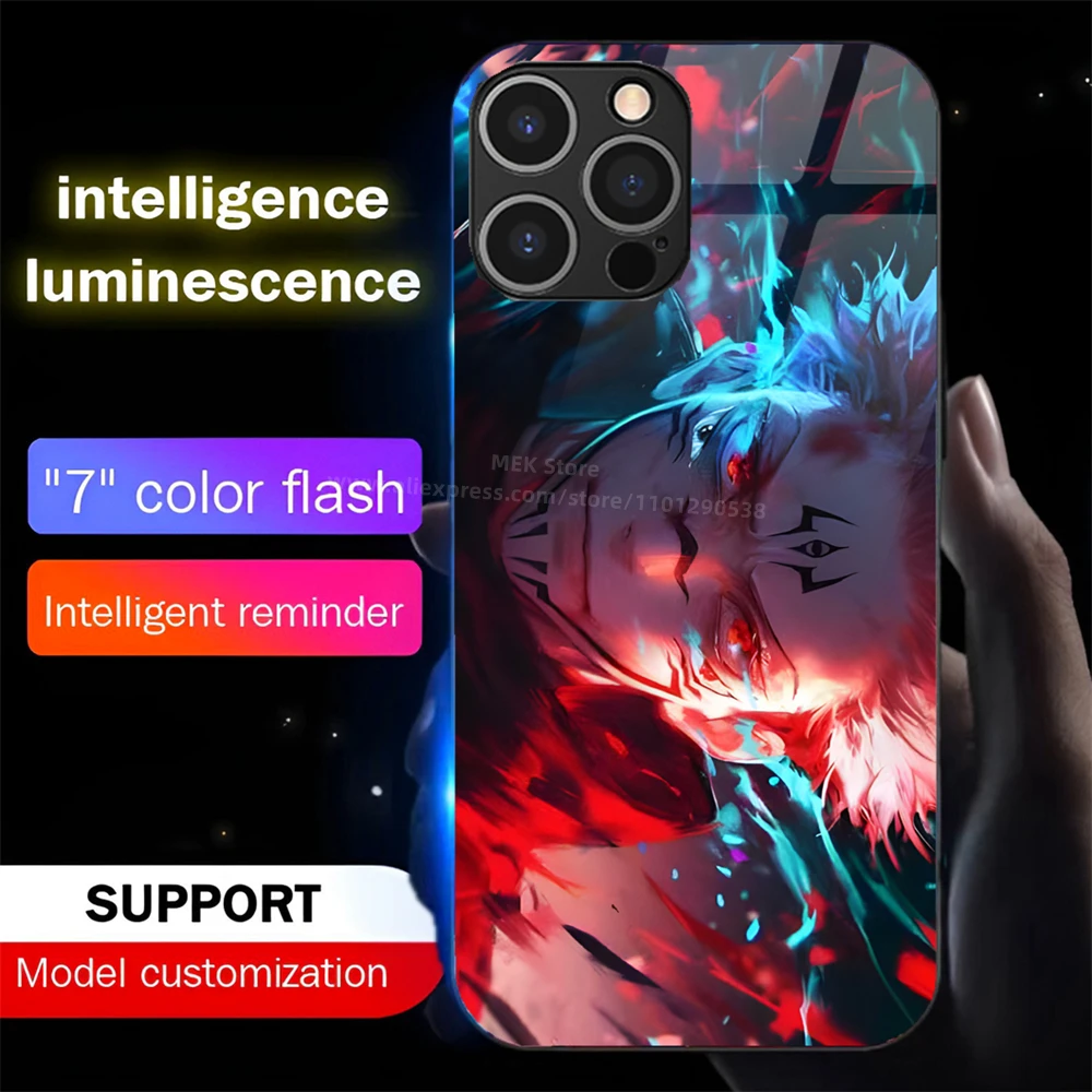 So Cool Anime Pattern Voice Sensing LED Light Up Glowing Luminous Phone Case For iPhone Air 18 17 16 E 15 14 13 12 11 Pro Max Pl