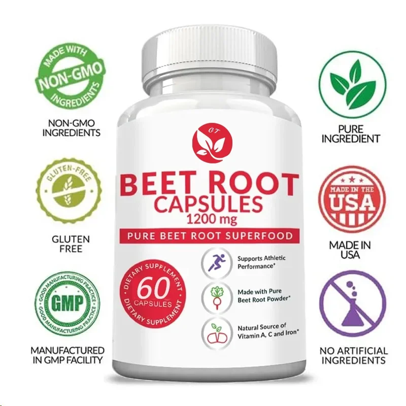 

Beetroot 60 Capsules -1200 Milligrams Per Serving - Support Blood Pressure, Exercise Performance, Digestion, Immune System