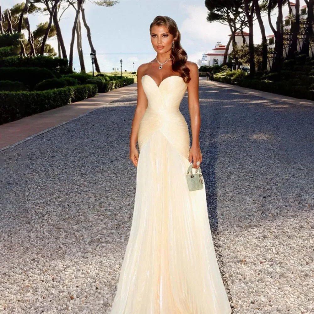 

High Quality Customized Sweetheart Floor Length Sleeveless Wrinkle Wedding Party Dress Women Vestidos Para Bodas Mujer Invitada
