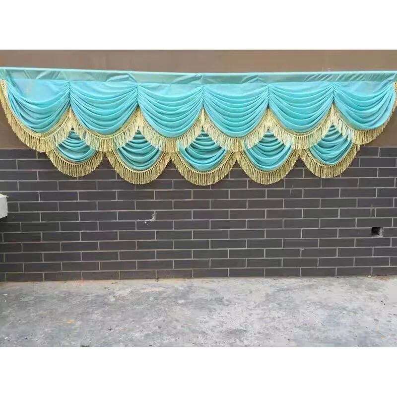 

Double Layers Wedding Backdrop Party Decoration Ice Silk Fabric Drapery Gold Swag Stage Background Drape Curtain Backdrop Swags