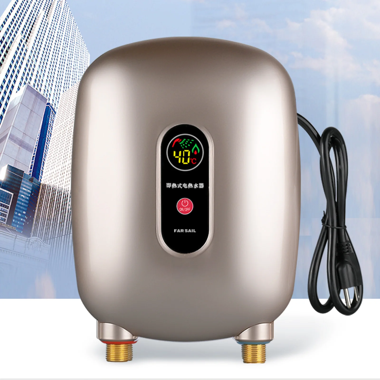 Mini Electric Tankless Instant Hot Water Heater with LCD Display 3000W Kitchen Washing Water Heater