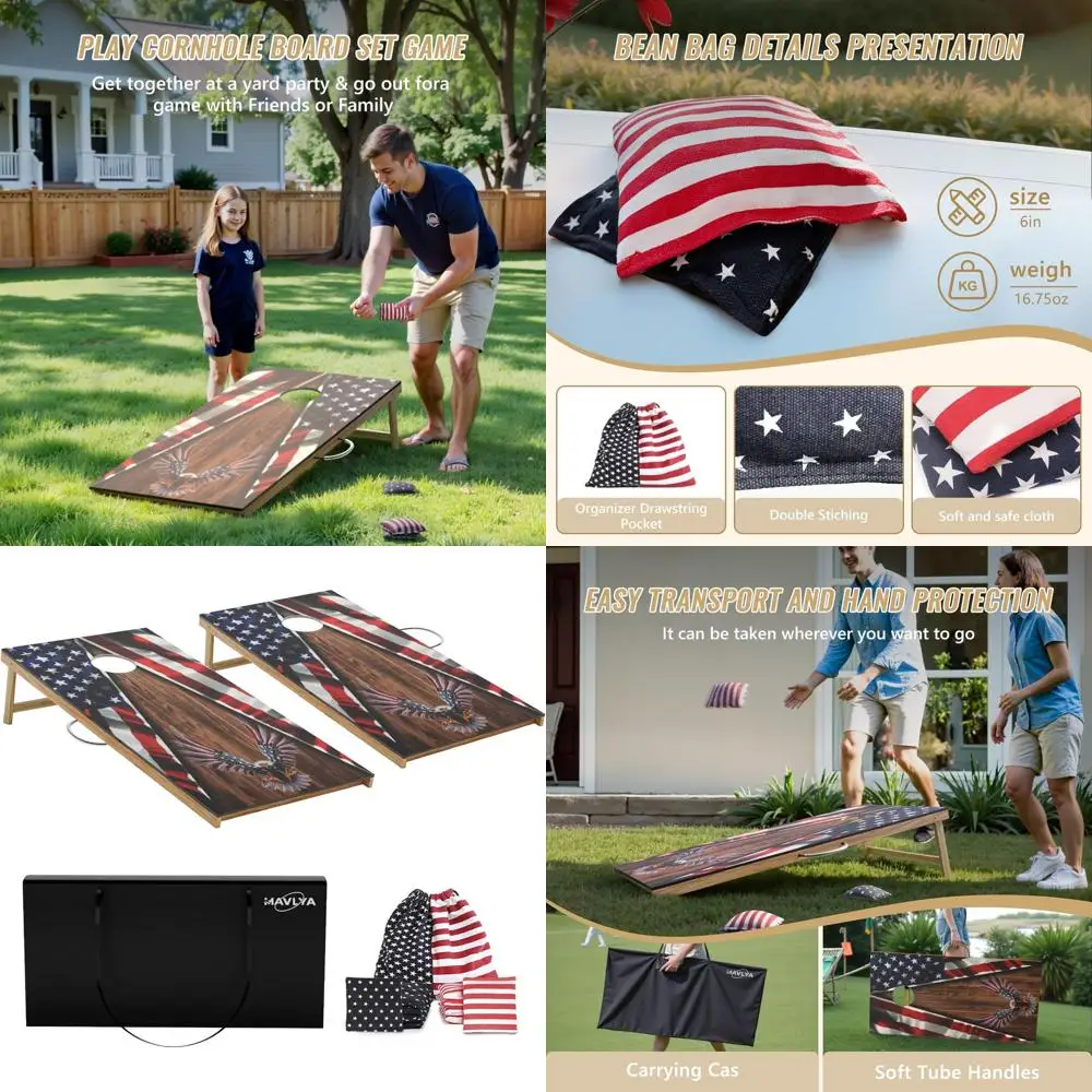 

Набор досок Cornhole, игры с кукурующими отверстиями для взрослых на открытом воздухе, 2 доски Cornhole из цельного дерева XP4 фута с 8 сумками для фасоли Cornhole и C