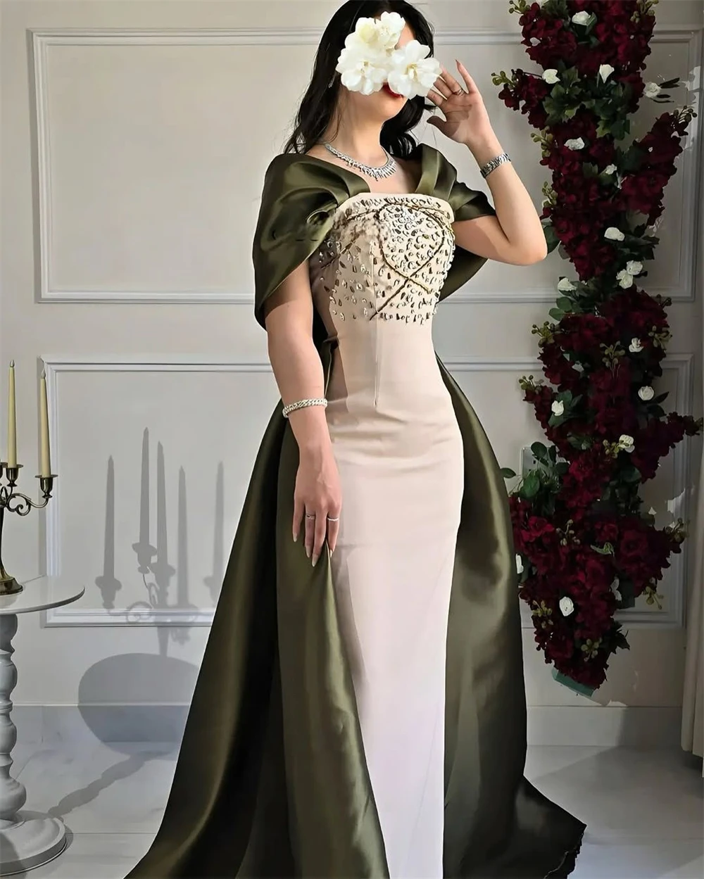

Customized Boho beige Jersey Evening Dress Simple Scoop Sleeveless Cocktail Dress Soft Mermaid Sweep Train Homecoming Dresses