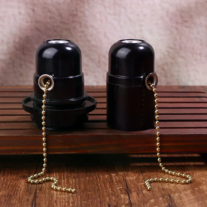 1Pc E27 Bakelite Self-locking Light Body With Zipper Switch Lamp Base E27 Full Tooth Half Tooth Lamp Holder With Push Button