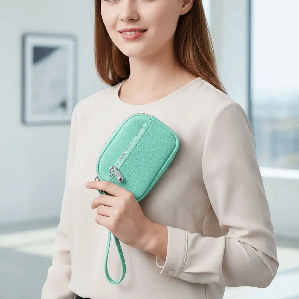Fashion Women's Keychain Wallet Zipper with Wrist Strap Women Wrist Wallet PU Leather Compact Mini Coin Purse Female Lady Girl