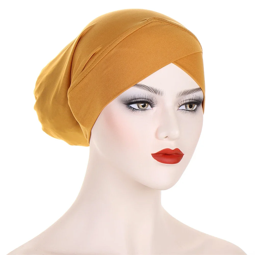 Chapeau intérieur femmes musulmanes Hijab Bonnet élastique Turban chimio casquette Islam arabe sous-écharpe bonnets couleur unie Femme chapeaux enveloppes casquettes