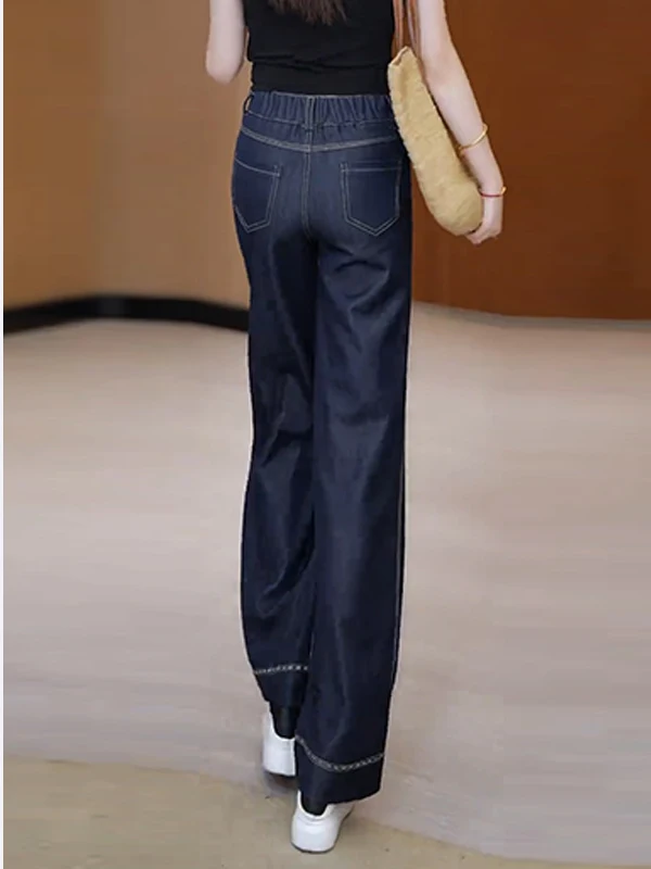 

High Waist Straight Leg Jeans Women's plus Size Loose Slimming Denim Pants Floor-Length Trousers Casual Sle Summer New